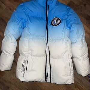 Baseball Lifestyle 101 YXL Blue and White Puffer Coat
